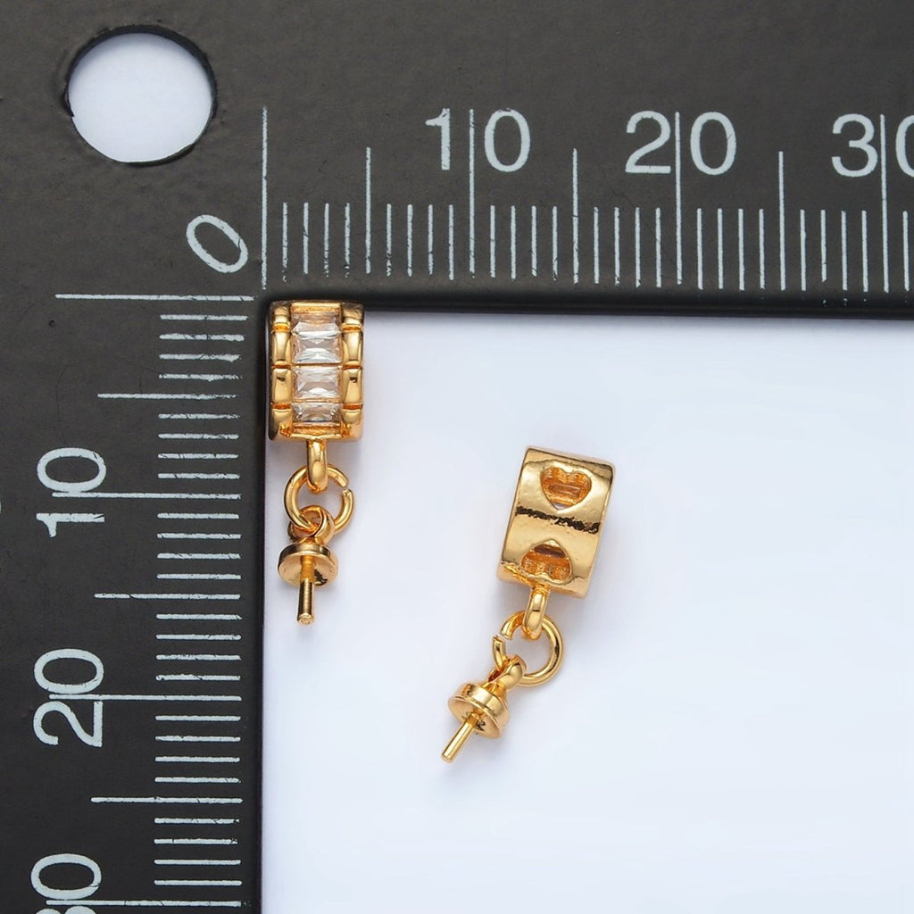 24K Gold plated Baguette CZ Drill Pin Bail Findings | Z849 - DLUXCA