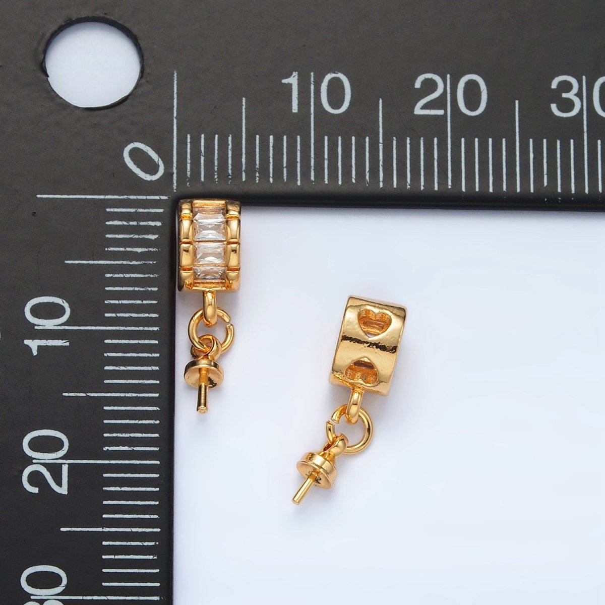 24K Gold plated Baguette CZ Drill Pin Bail Findings | Z849 - DLUXCA