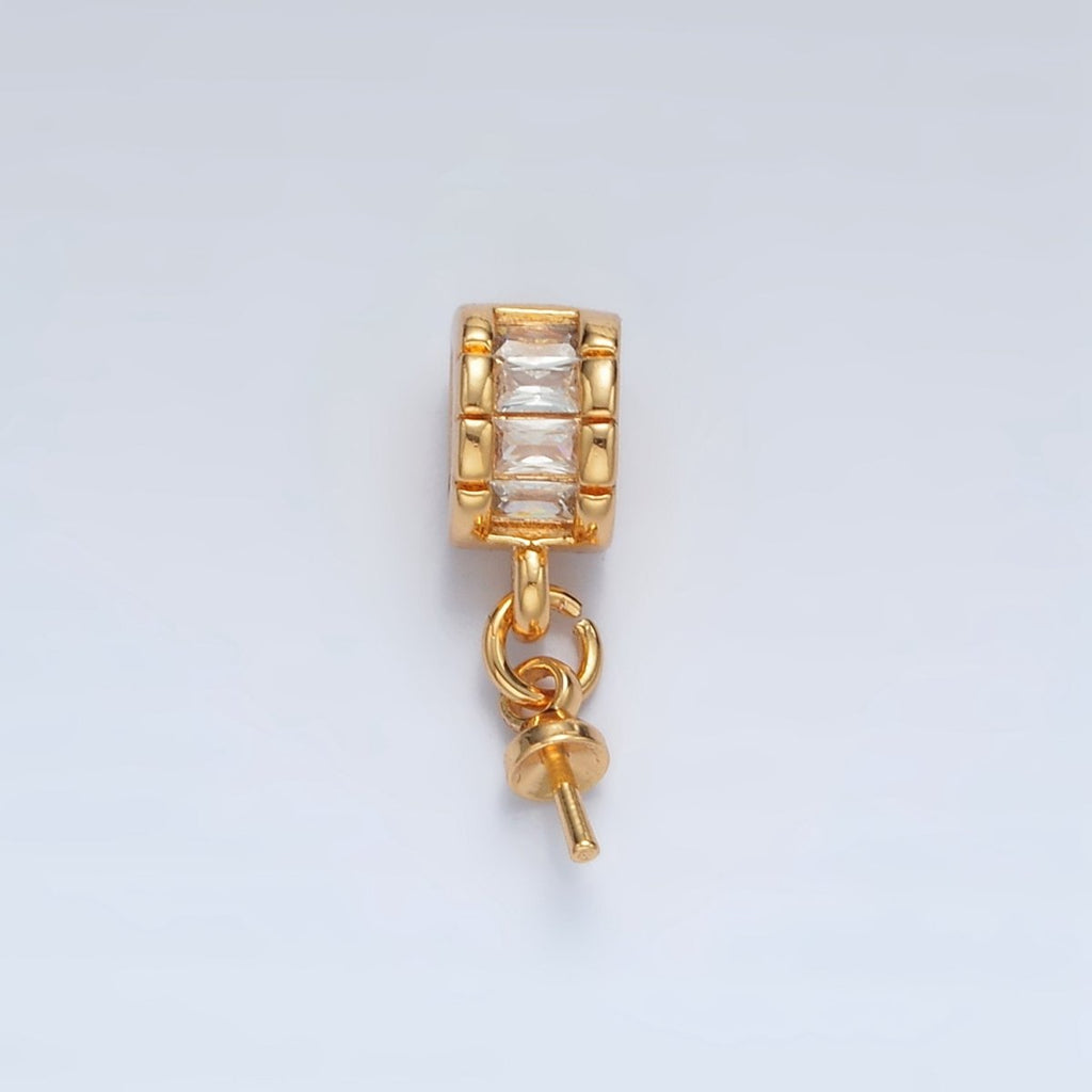 24K Gold plated Baguette CZ Drill Pin Bail Findings | Z849 - DLUXCA