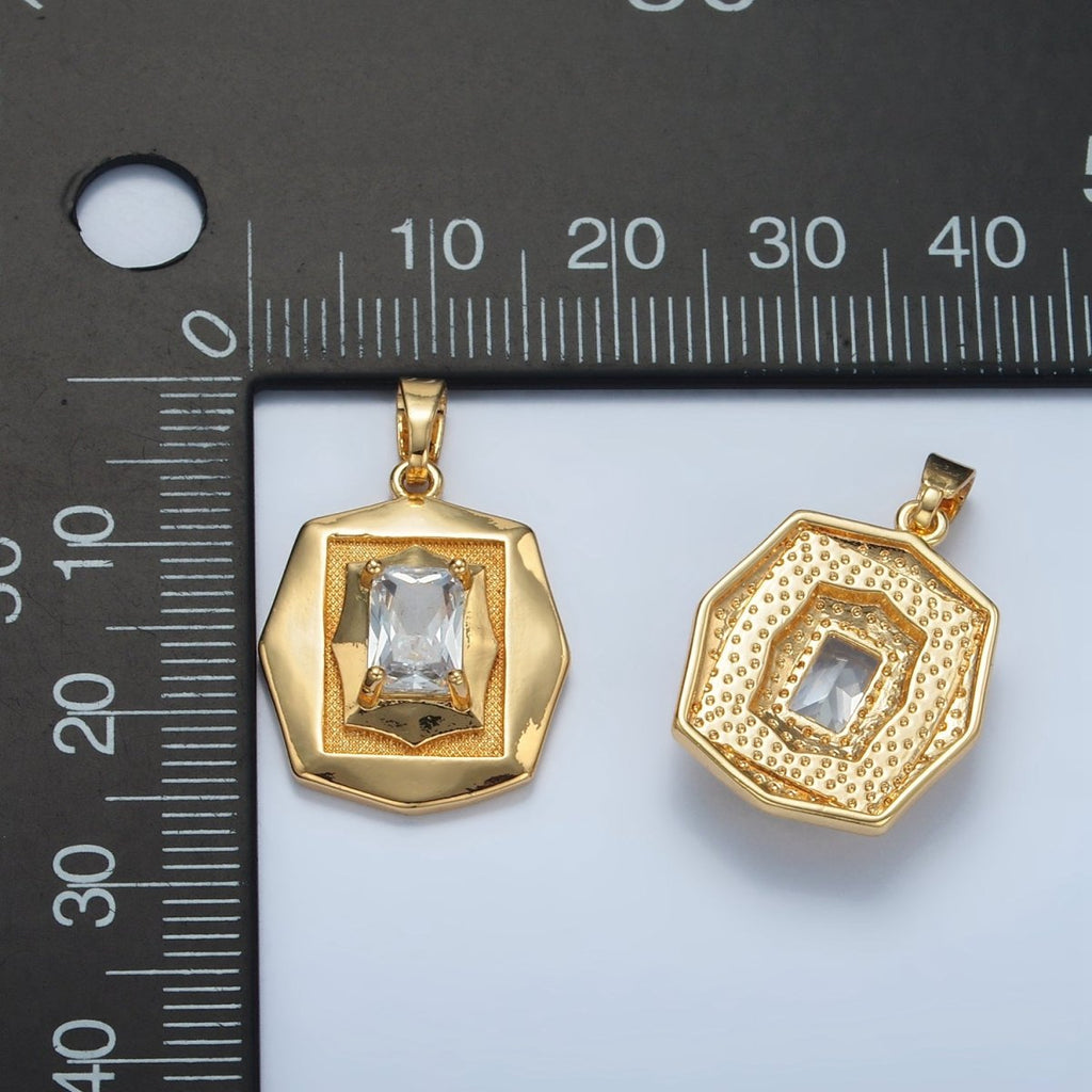 24K Gold plated Baguette CZ Geometric Hexagonal Pendant | I697 - DLUXCA