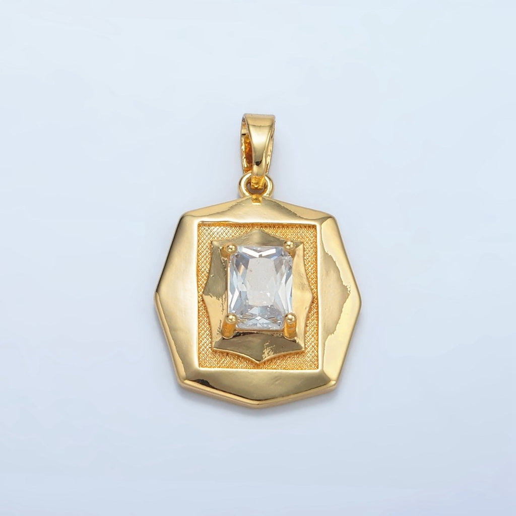 24K Gold plated Baguette CZ Geometric Hexagonal Pendant | I697 - DLUXCA