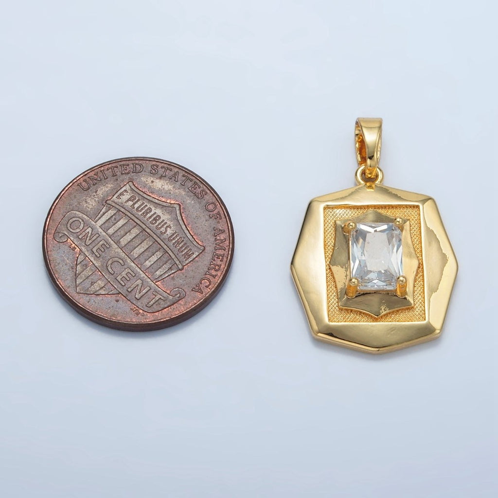 24K Gold plated Baguette CZ Geometric Hexagonal Pendant | I697 - DLUXCA