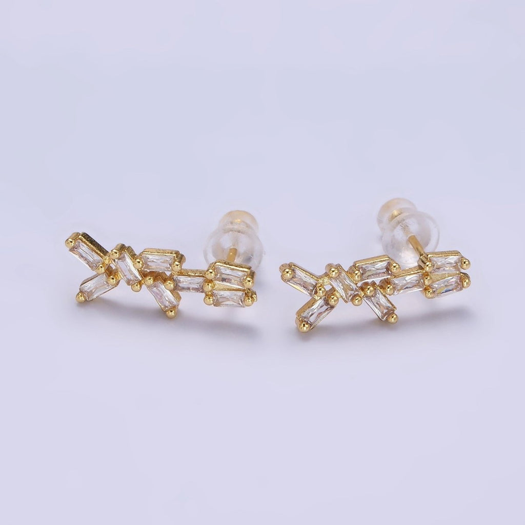 24K Gold plated Baguette CZ Geometric Stud Earrings | AB1176 - DLUXCA