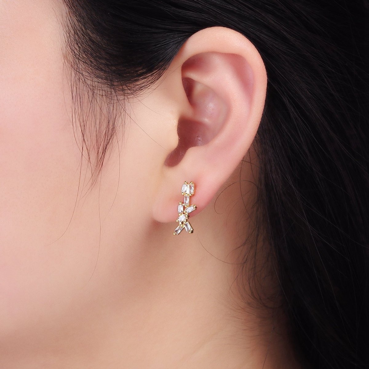 24K Gold plated Baguette CZ Geometric Stud Earrings | AB1176 - DLUXCA