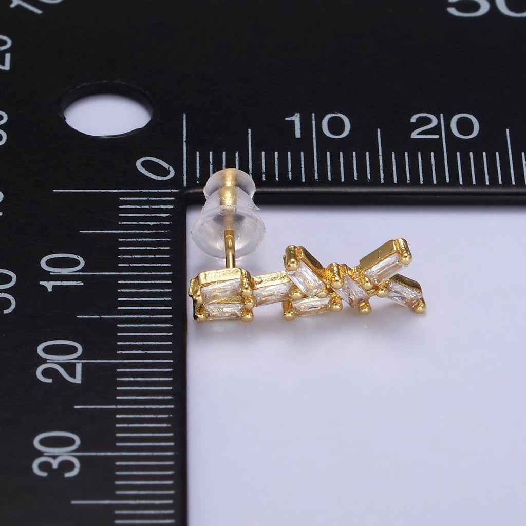 24K Gold plated Baguette CZ Geometric Stud Earrings | AB1176 - DLUXCA