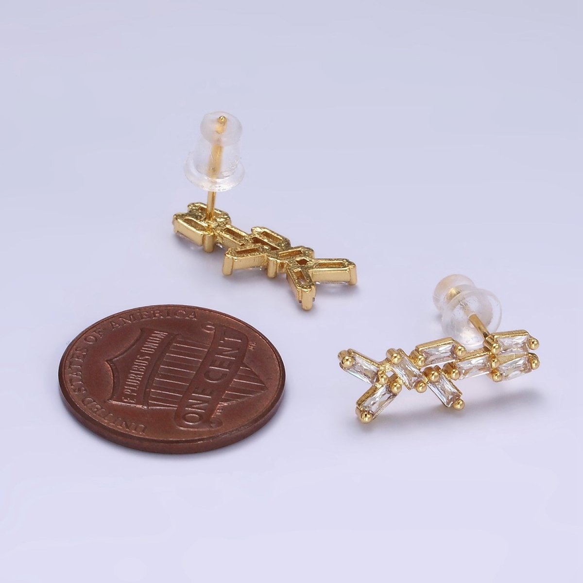 24K Gold plated Baguette CZ Geometric Stud Earrings | AB1176 - DLUXCA
