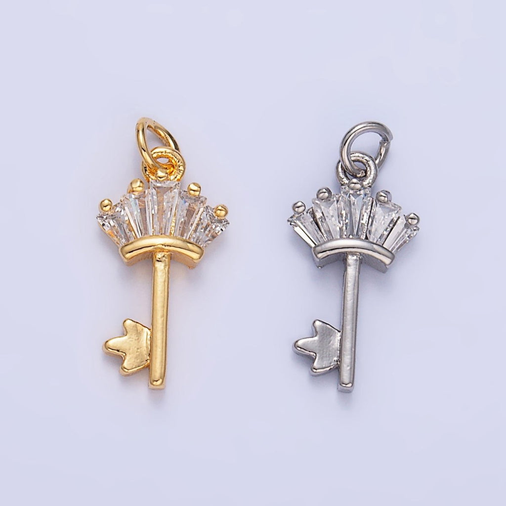 24K Gold plated Baguette CZ Key Charm in Gold & Silver | W107