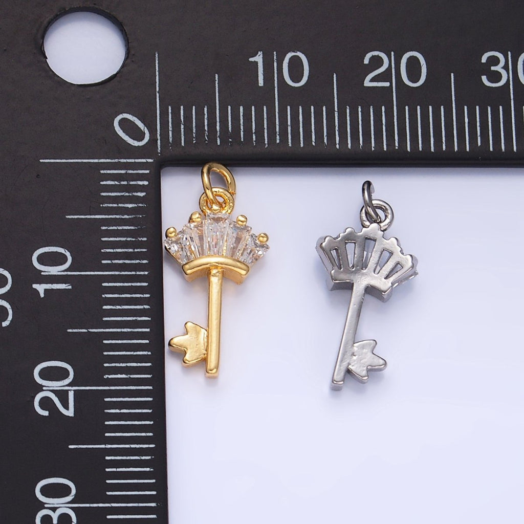 24K Gold plated Baguette CZ Key Charm in Gold & Silver | W107