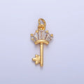 24K Gold plated Baguette CZ Key Charm in Gold & Silver | W107