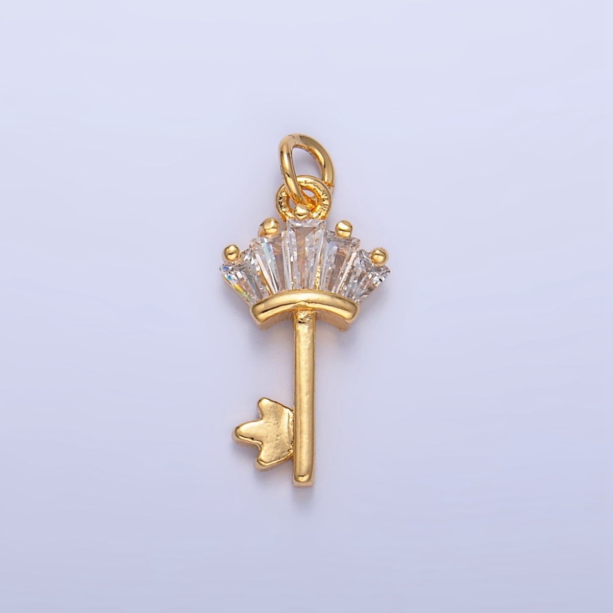 24K Gold plated Baguette CZ Key Charm in Gold & Silver | W107