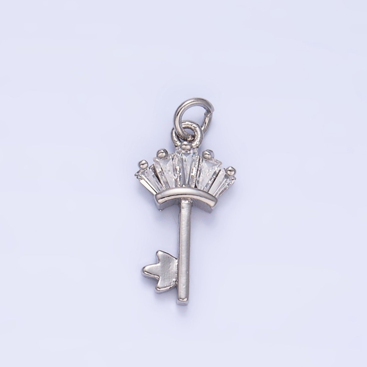 24K Gold plated Baguette CZ Key Charm in Gold & Silver | W107