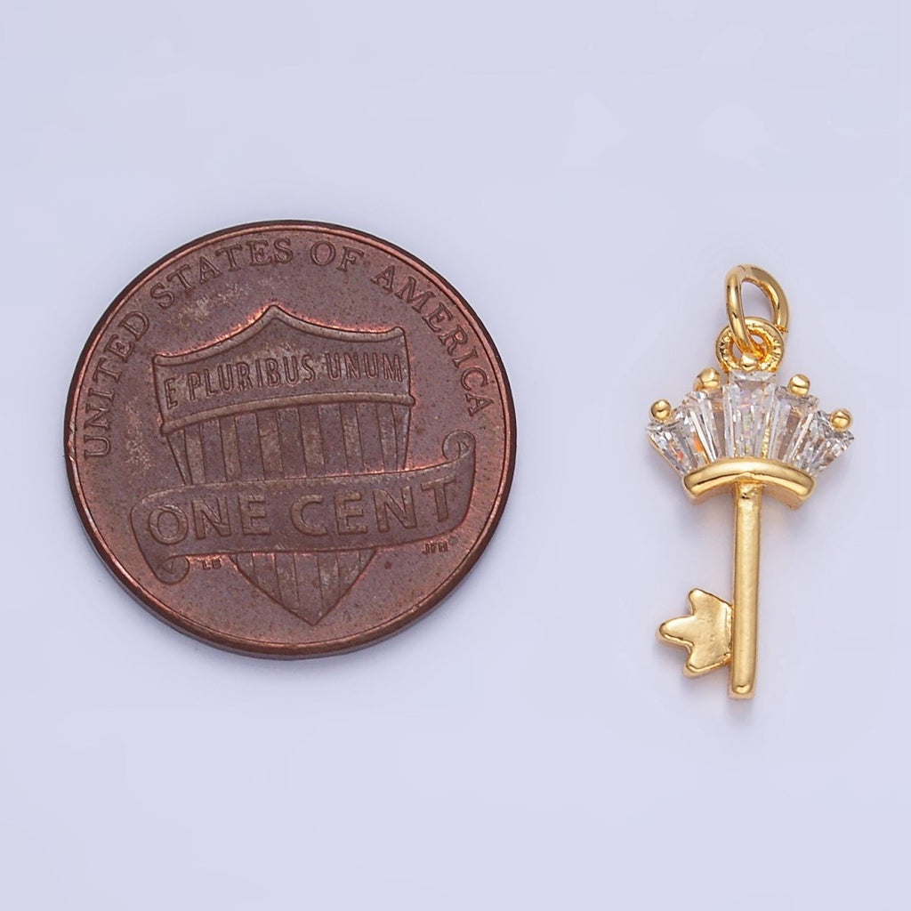 24K Gold plated Baguette CZ Key Charm in Gold & Silver | W107