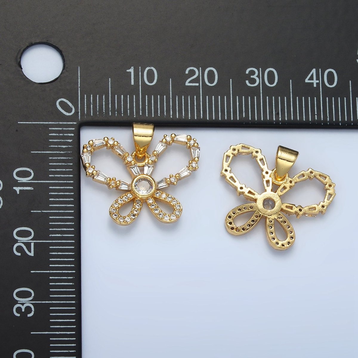 24K Gold plated Baguette CZ Micro Paved Butterfly Pendant | AA - 800 - DLUXCA