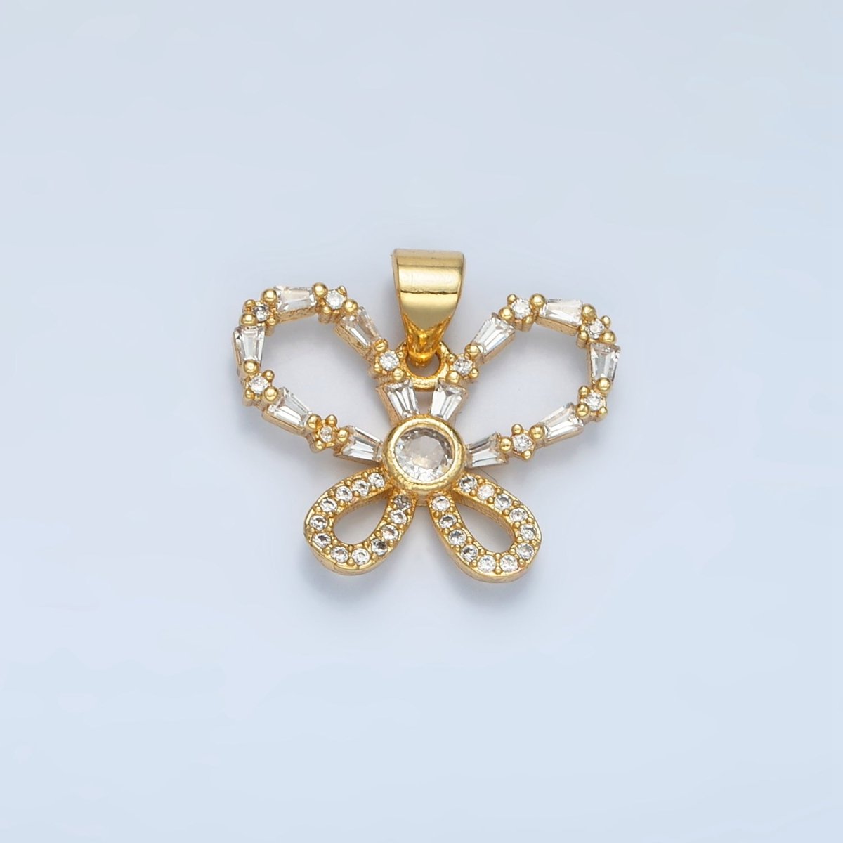 24K Gold plated Baguette CZ Micro Paved Butterfly Pendant | AA - 800 - DLUXCA
