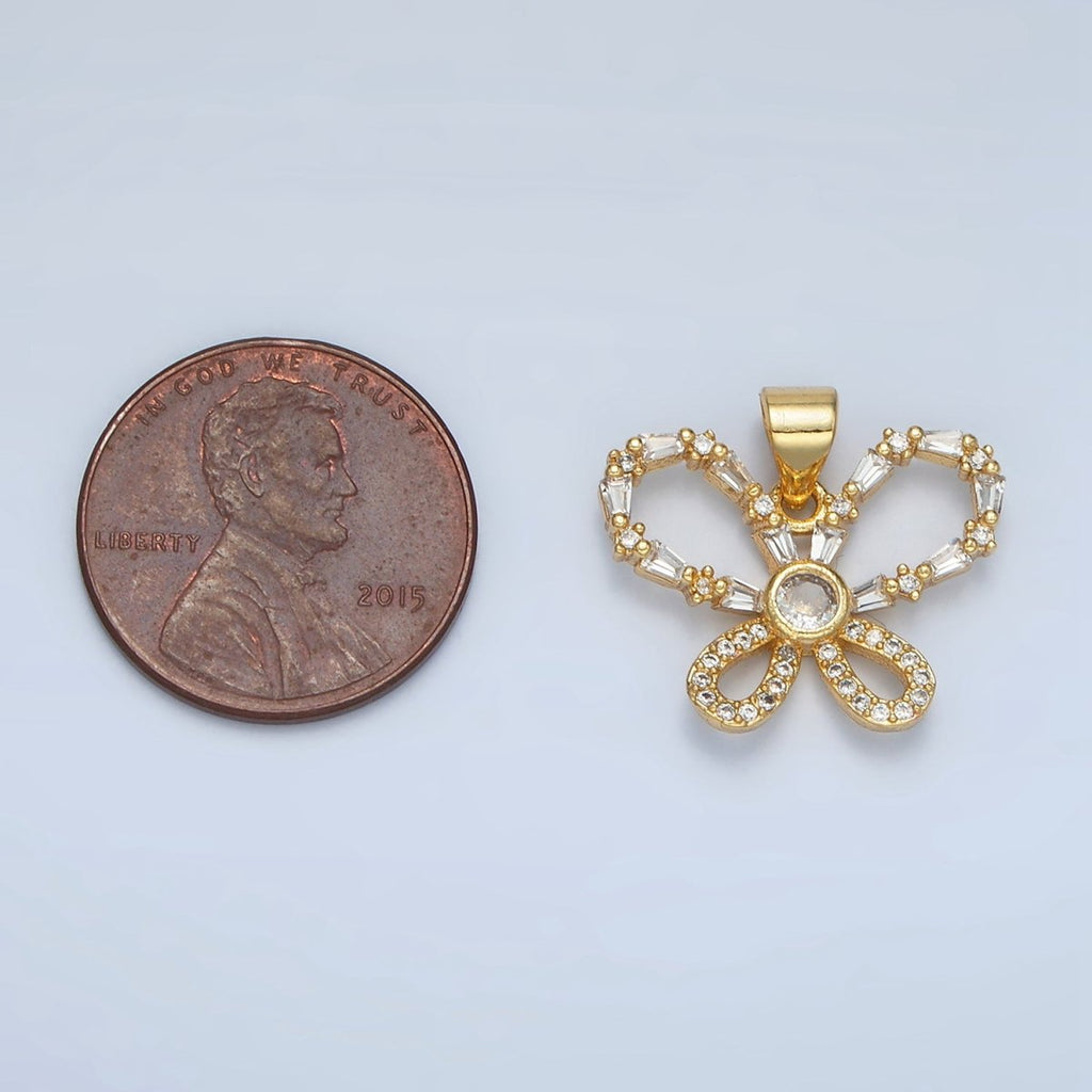 24K Gold plated Baguette CZ Micro Paved Butterfly Pendant | AA - 800 - DLUXCA