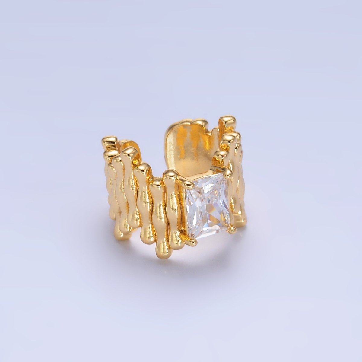 24K Gold plated Baguette CZ Molten Linear Ear Cuff Earring | AI173 - DLUXCA