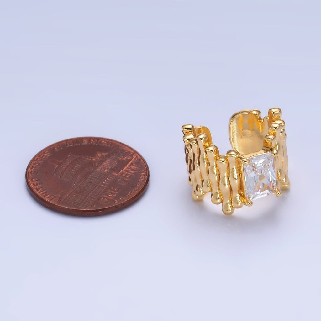 24K Gold plated Baguette CZ Molten Linear Ear Cuff Earring | AI173 - DLUXCA