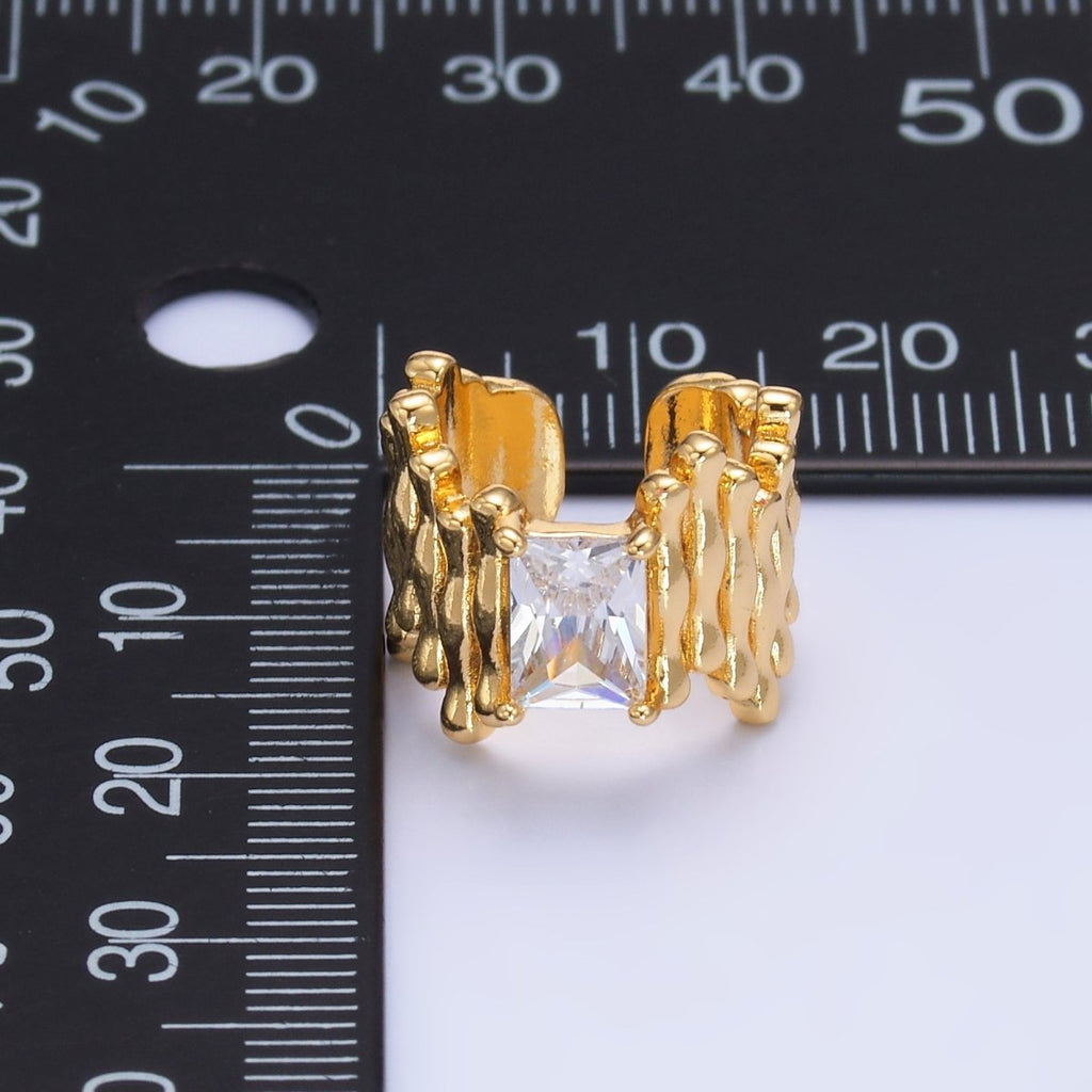 24K Gold plated Baguette CZ Molten Linear Ear Cuff Earring | AI173 - DLUXCA