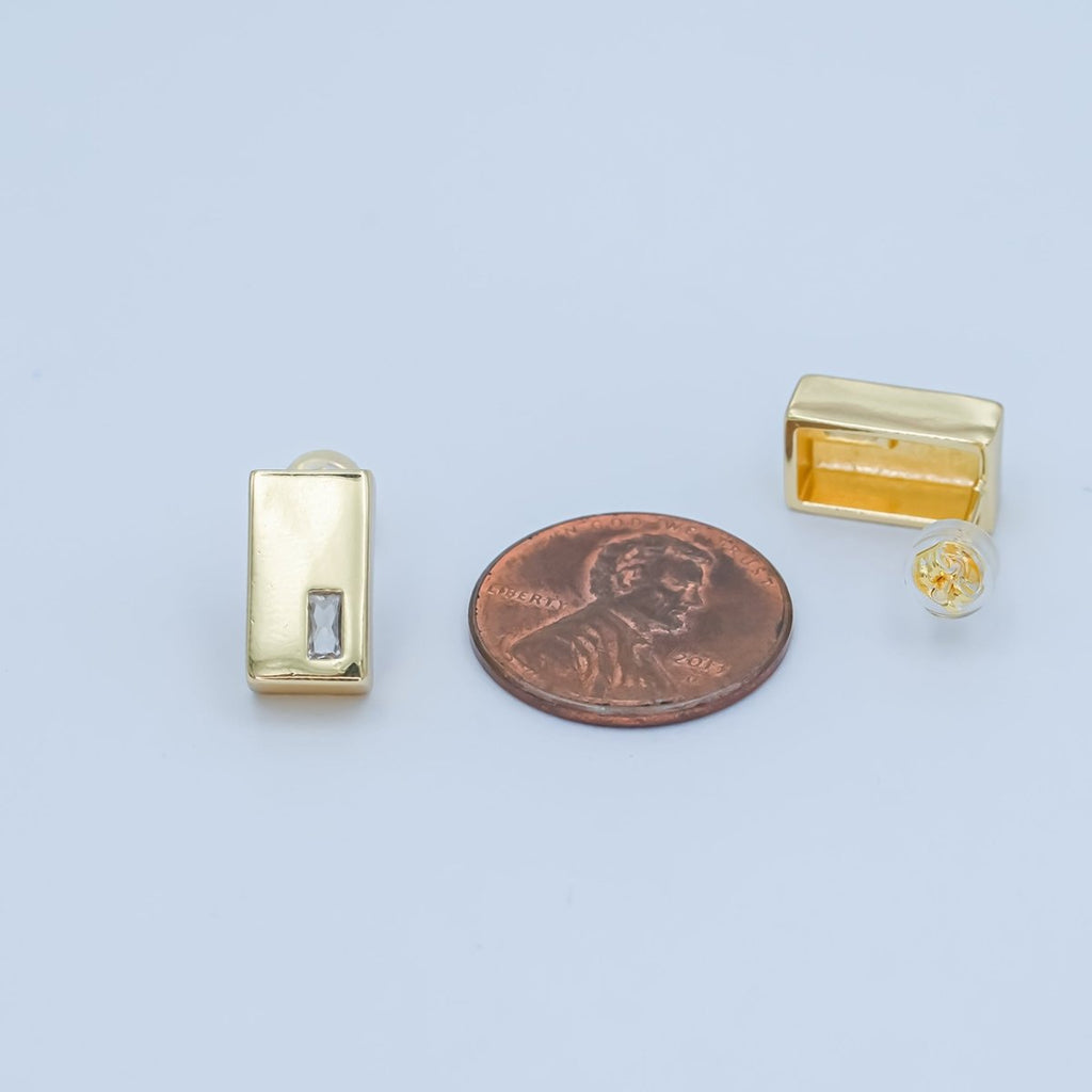 24K Gold plated Baguette CZ Rectangular Stud Earrings | AD522 