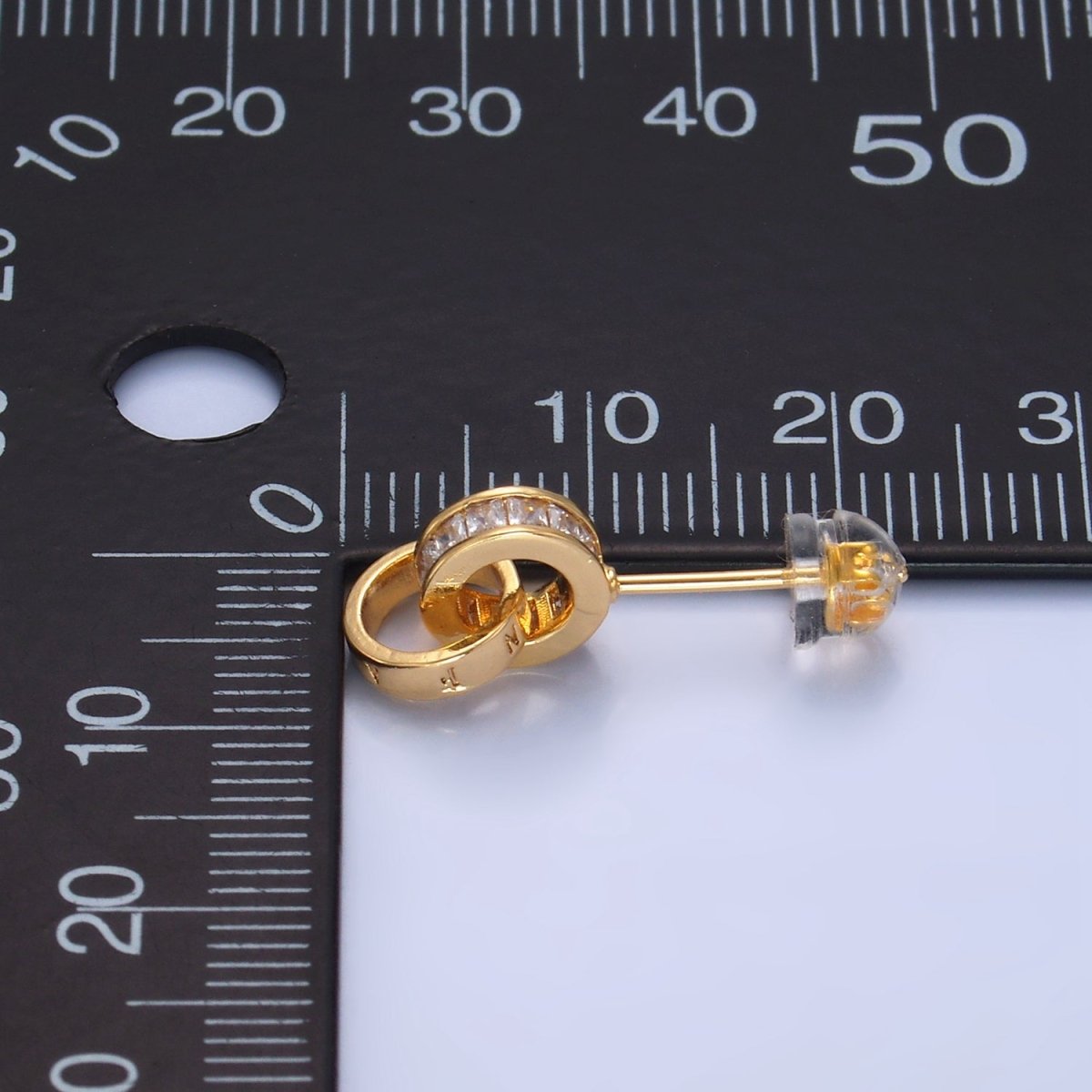 24K Gold plated Baguette CZ Rhondelle Drop Stud Earrings | V047 - DLUXCA