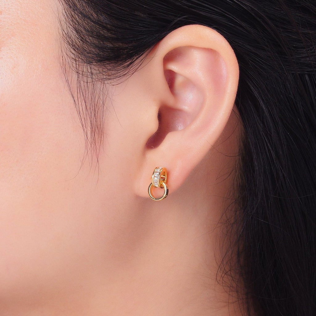 24K Gold plated Baguette CZ Rhondelle Drop Stud Earrings | V047 - DLUXCA