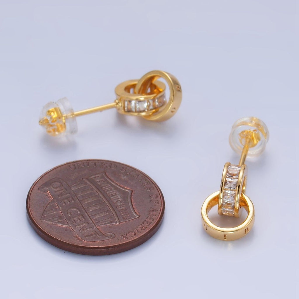 24K Gold plated Baguette CZ Rhondelle Drop Stud Earrings | V047 - DLUXCA