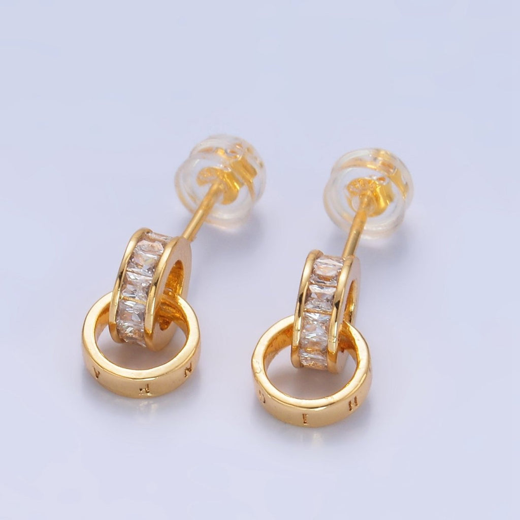 24K Gold plated Baguette CZ Rhondelle Drop Stud Earrings | V047 - DLUXCA