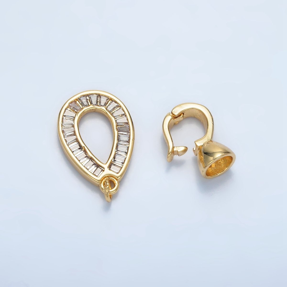 24K Gold plated Baguette CZ Teardrop Snap Latch Closure Findings | Z900 - DLUXCA