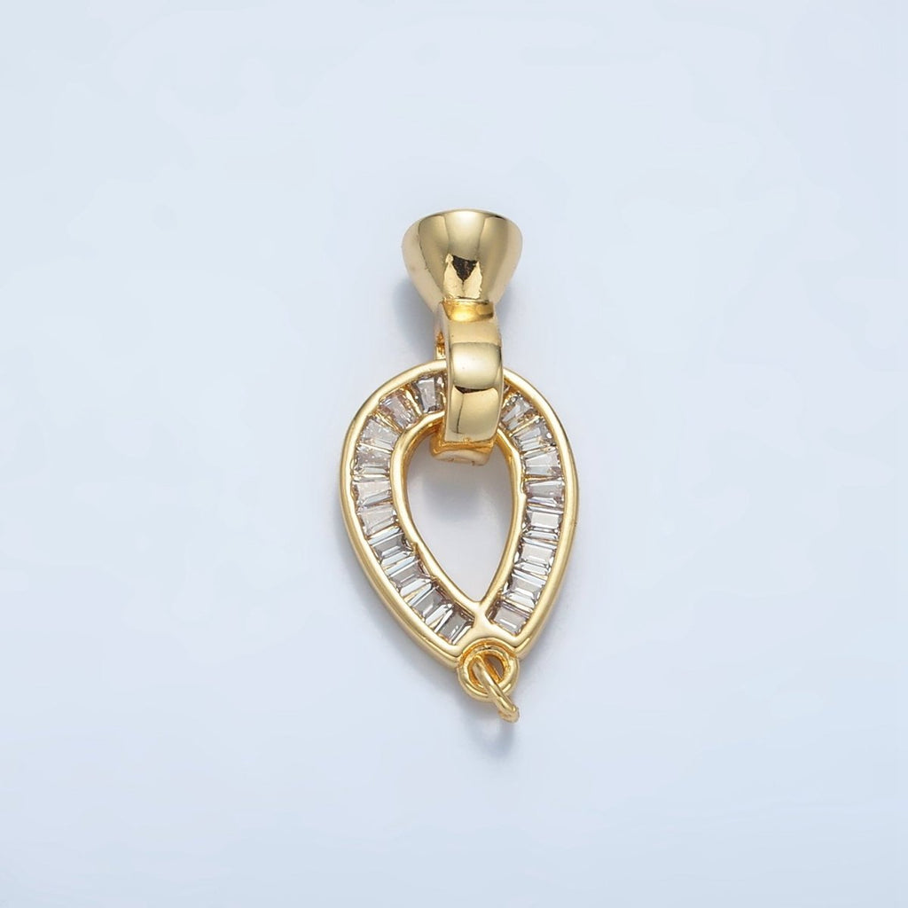 24K Gold plated Baguette CZ Teardrop Snap Latch Closure Findings | Z900 - DLUXCA