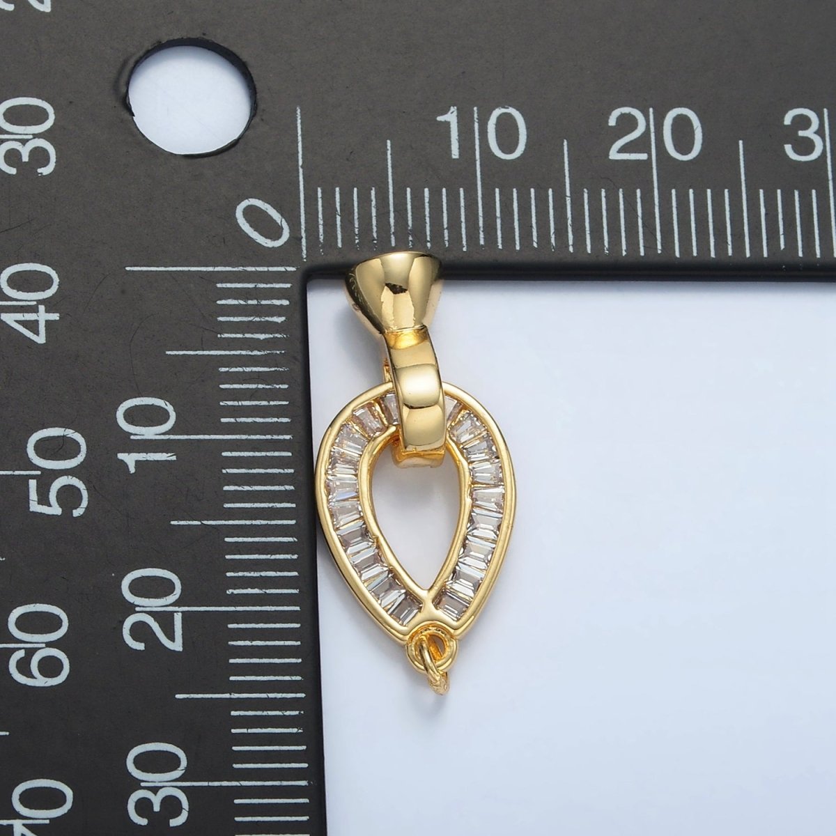 24K Gold plated Baguette CZ Teardrop Snap Latch Closure Findings | Z900 - DLUXCA