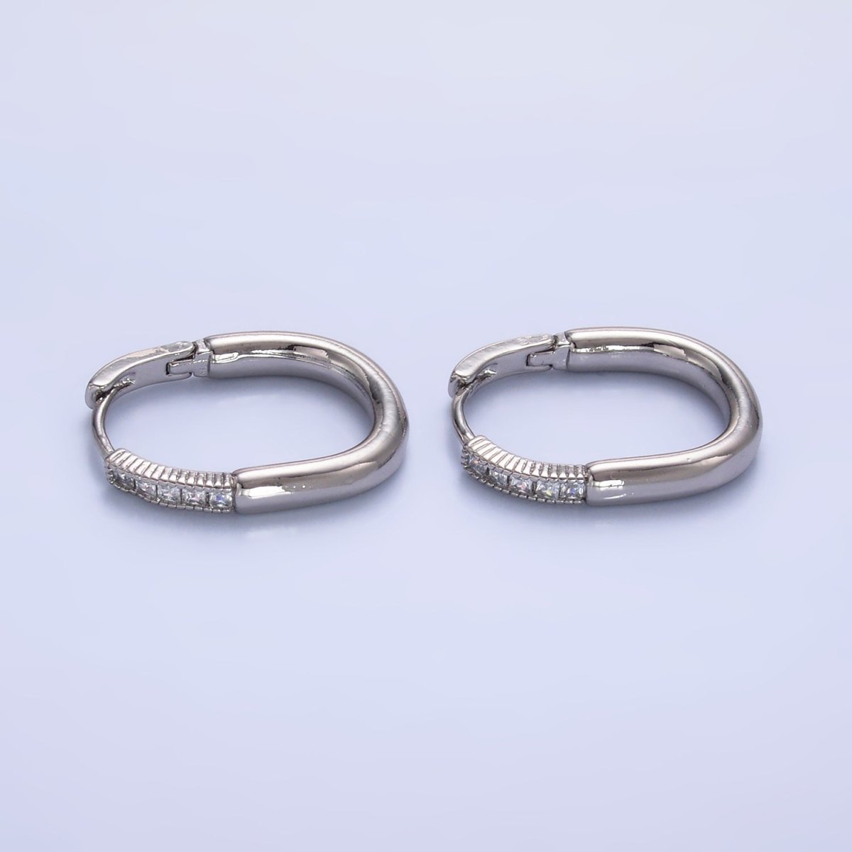 24K Gold plated Baguette CZ U - Shaped Oblong Hoop Earring in Gold & Silver | AB869 AB870 