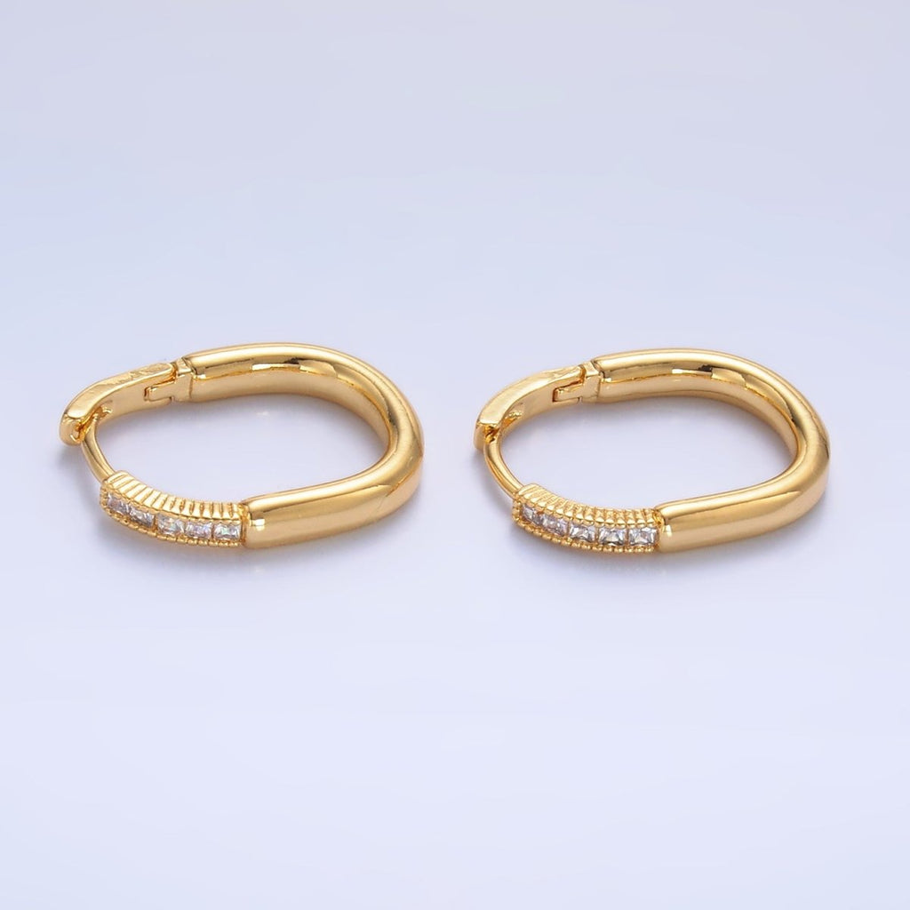 24K Gold plated Baguette CZ U - Shaped Oblong Hoop Earring in Gold & Silver | AB869 AB870 