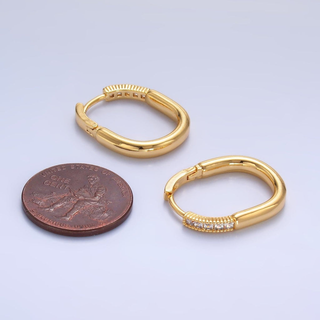 24K Gold plated Baguette CZ U - Shaped Oblong Hoop Earring in Gold & Silver | AB869 AB870 