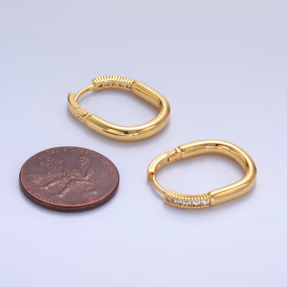24K Gold plated Baguette CZ U - Shaped Oblong Hoop Earring in Gold & Silver | AB869 AB870 