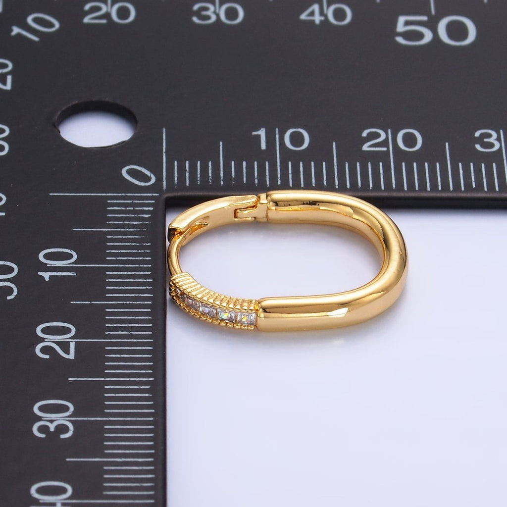 24K Gold plated Baguette CZ U - Shaped Oblong Hoop Earring in Gold & Silver | AB869 AB870 