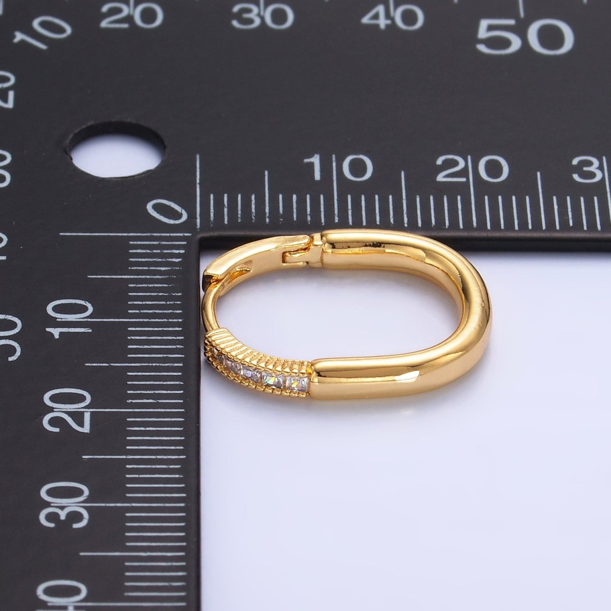 24K Gold plated Baguette CZ U - Shaped Oblong Hoop Earring in Gold & Silver | AB869 AB870 