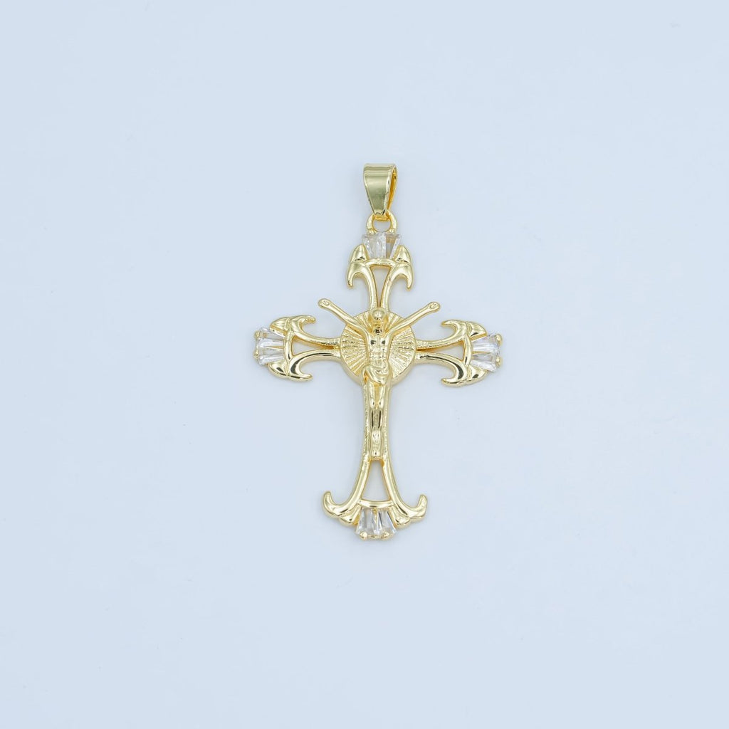 24K Gold plated Baguette Geometric Crucifix Cross Pendant | AA1503 