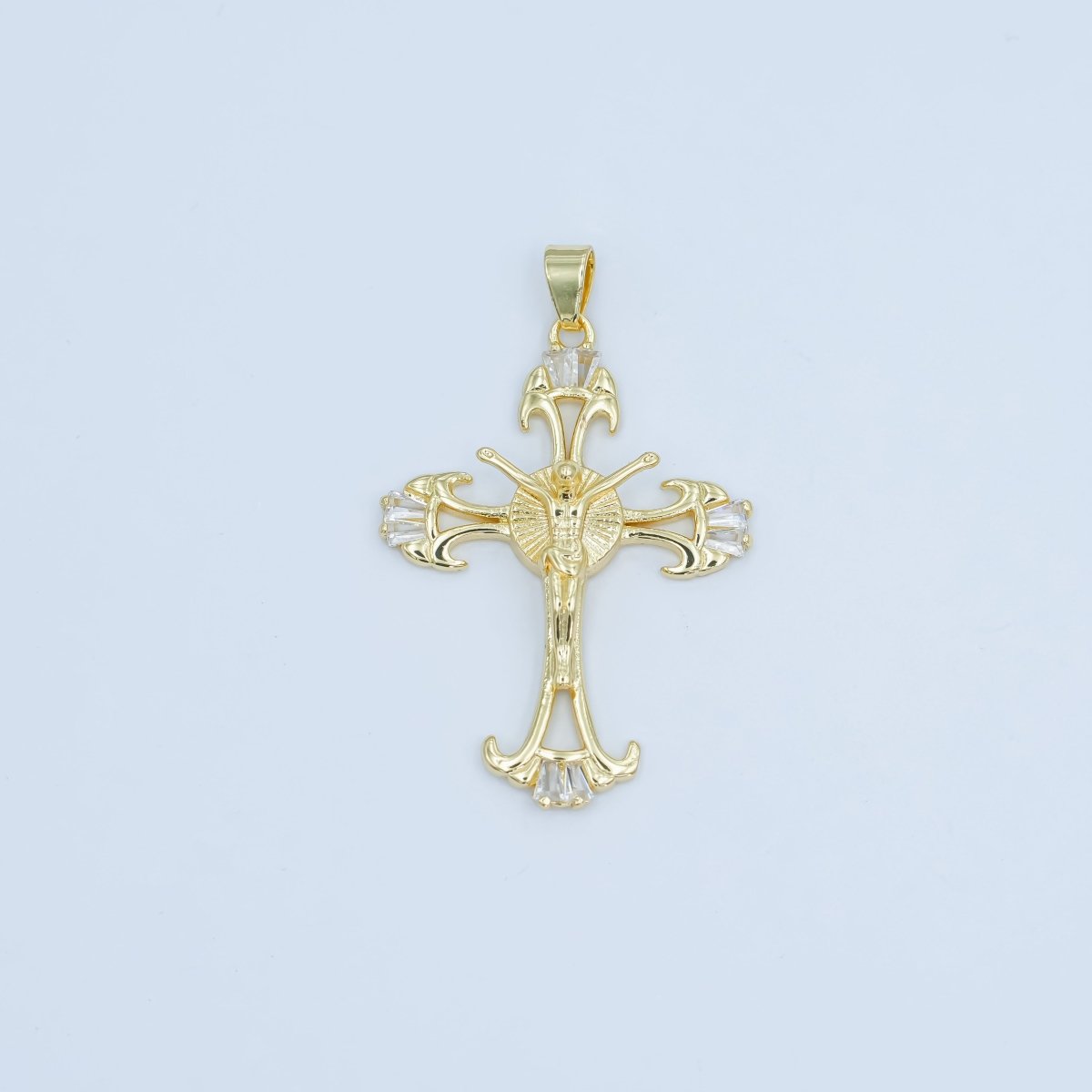 24K Gold plated Baguette Geometric Crucifix Cross Pendant | AA1503 