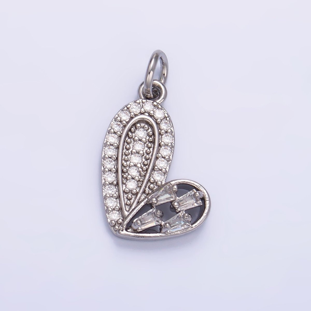 24K Gold plated Baguette Micro Paved CZ Heart Charm in Gold & Silver | W803 
