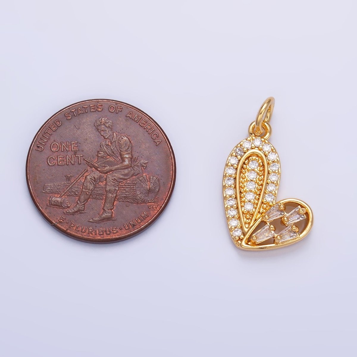 24K Gold plated Baguette Micro Paved CZ Heart Charm in Gold & Silver | W803 