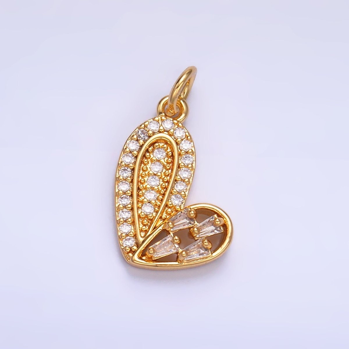 24K Gold plated Baguette Micro Paved CZ Heart Charm in Gold & Silver | W803 