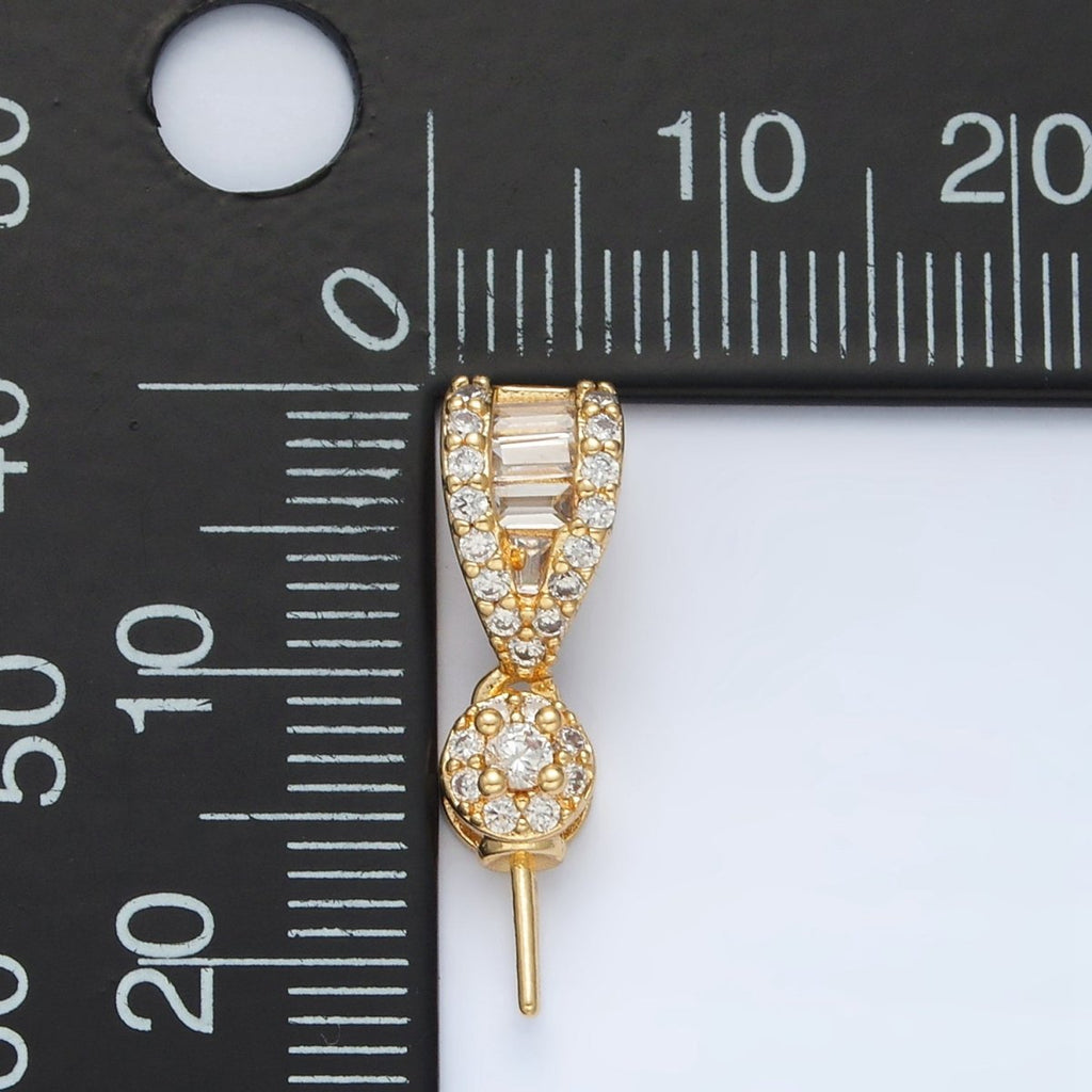 24K Gold plated Baguette Micro Paved CZ Needle Drill Bail Findings | Z889 - DLUXCA
