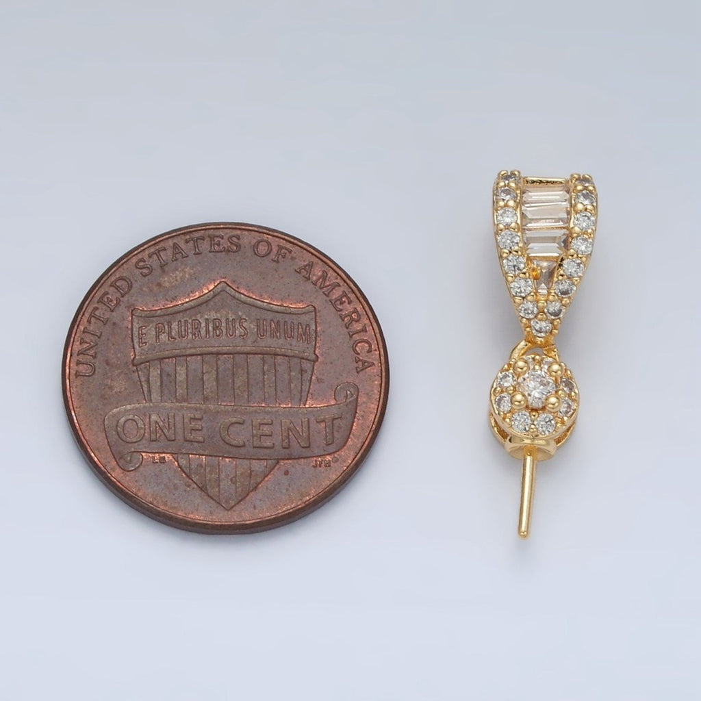 24K Gold plated Baguette Micro Paved CZ Needle Drill Bail Findings | Z889 - DLUXCA
