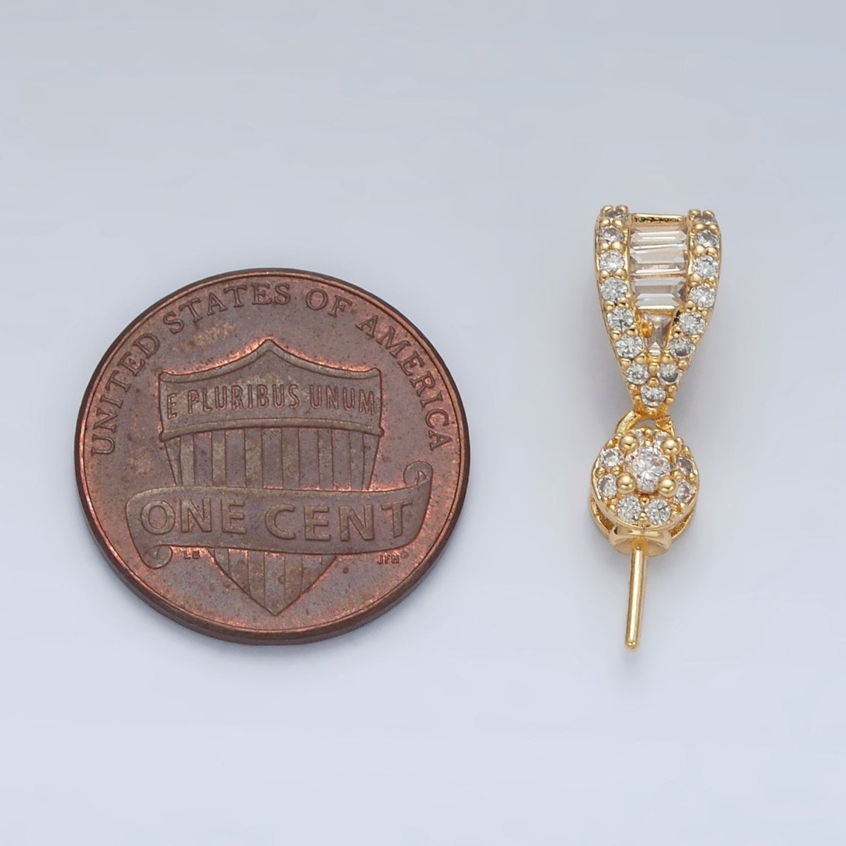 24K Gold plated Baguette Micro Paved CZ Needle Drill Bail Findings | Z889 - DLUXCA