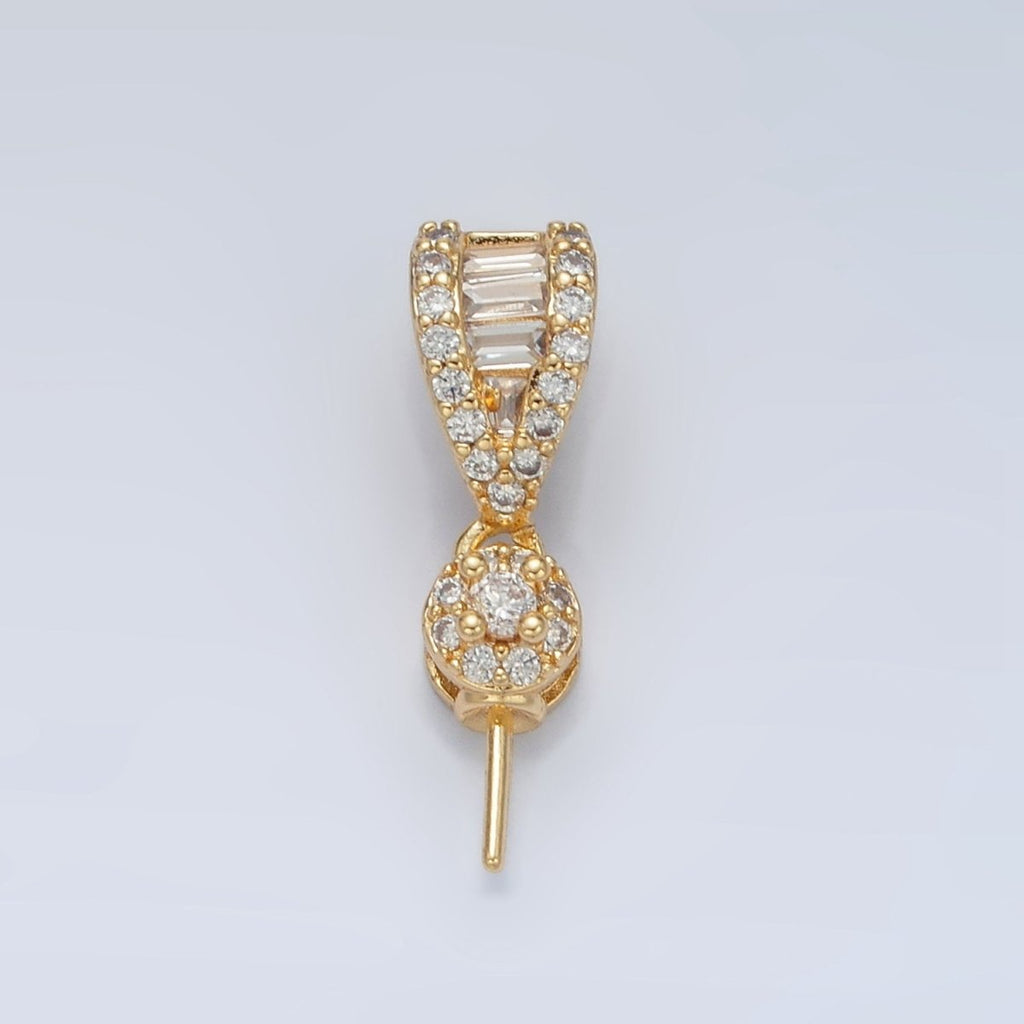 24K Gold plated Baguette Micro Paved CZ Needle Drill Bail Findings | Z889 - DLUXCA