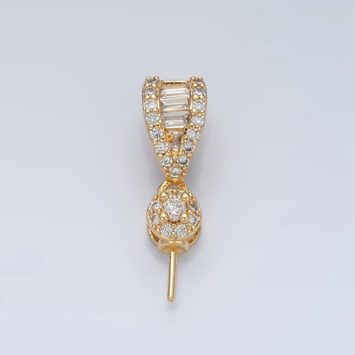 24K Gold plated Baguette Micro Paved CZ Needle Drill Bail Findings | Z889 - DLUXCA