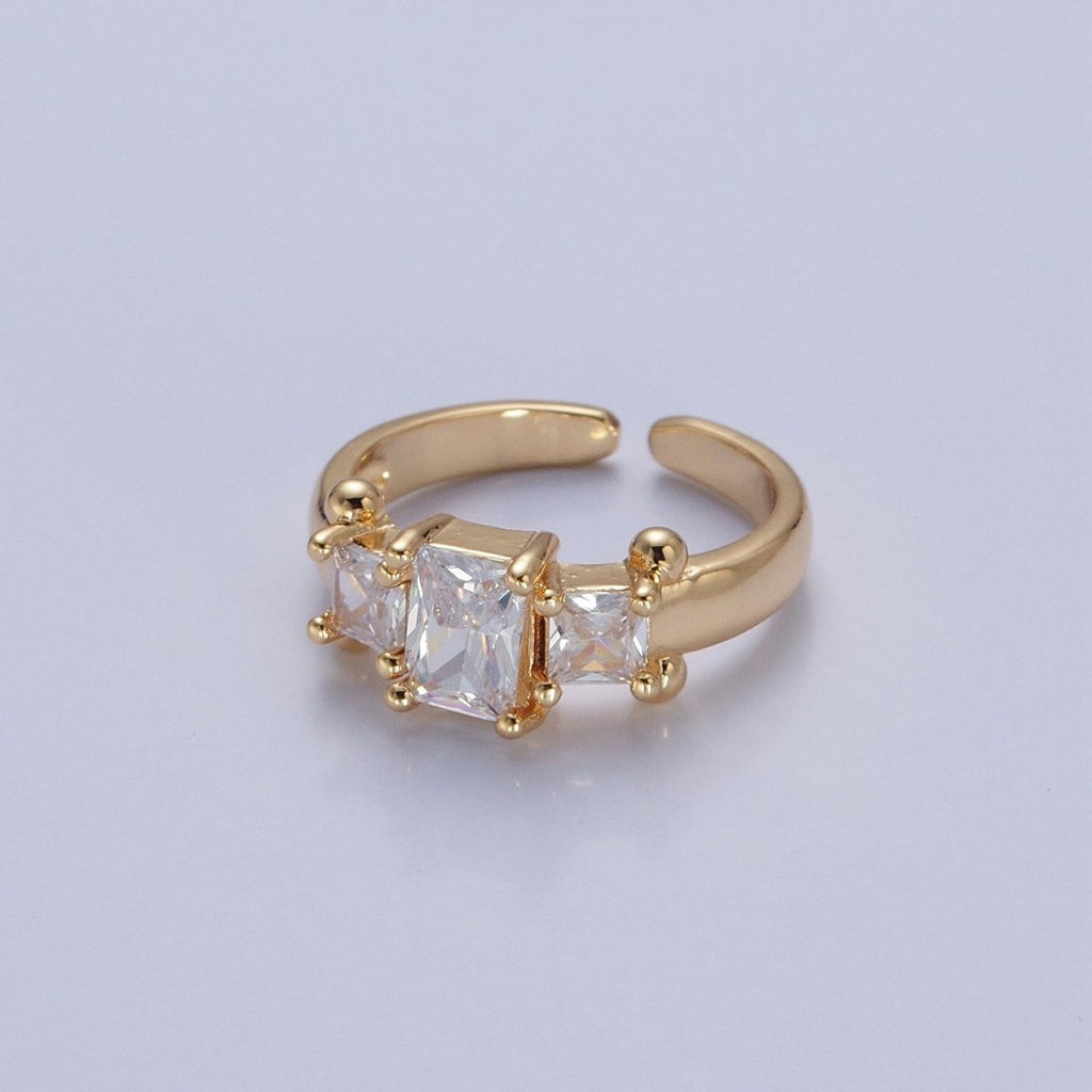 24K Gold plated Baguette Square Cubic Zirconia CZ Promise Ring O-2272 O-2273 O-2274 O-2275