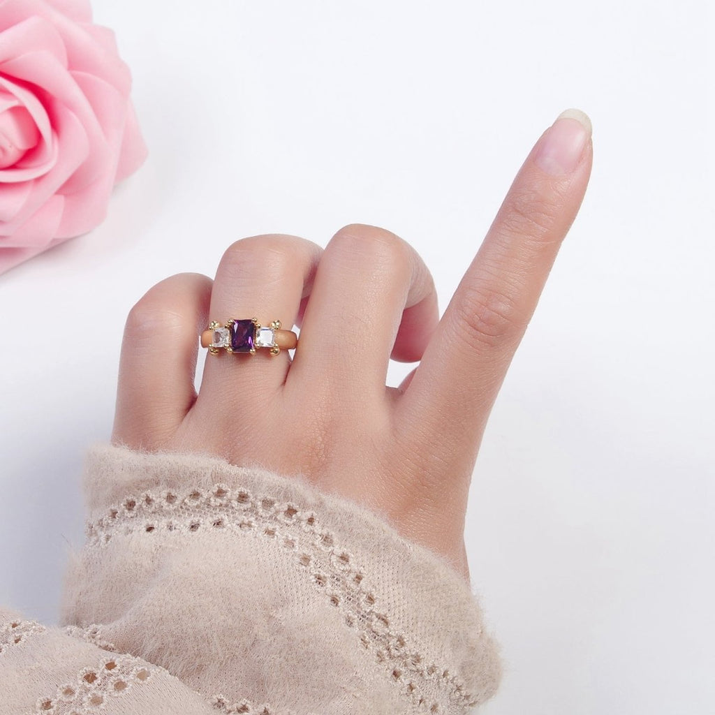 24K Gold plated Baguette Square Cubic Zirconia CZ Promise Ring O-2272 O-2273 O-2274 O-2275