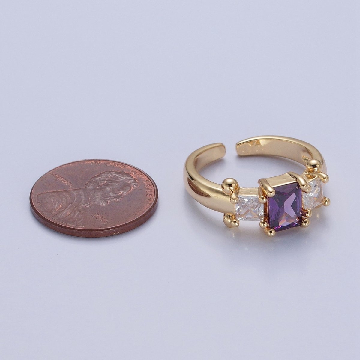 24K Gold plated Baguette Square Cubic Zirconia CZ Promise Ring O-2272 O-2273 O-2274 O-2275