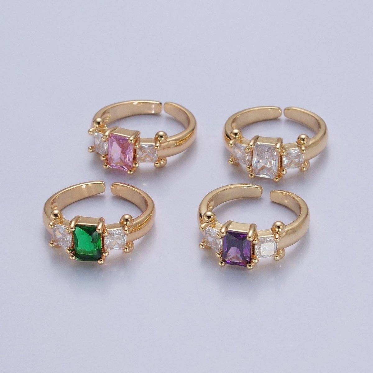 24K Gold plated Baguette Square Cubic Zirconia CZ Promise Ring O-2272 O-2273 O-2274 O-2275